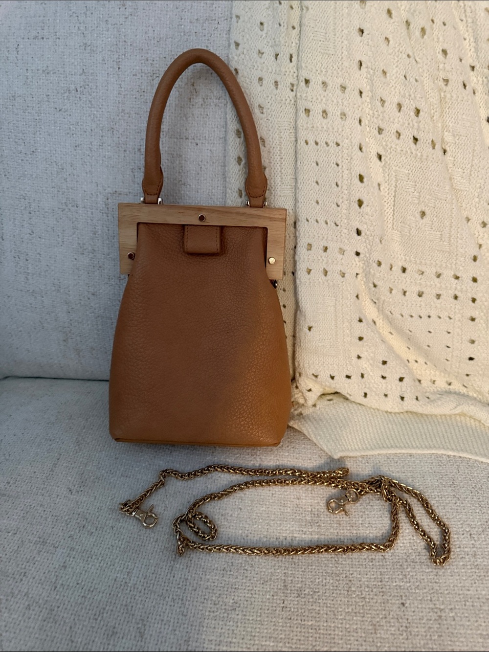 Top-Handle Shoulder Bag in Tan